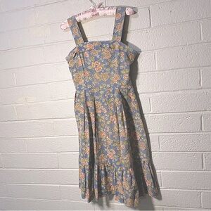 Vintage Hand Sewn Ruffle Bottom Gathered Pleated Midi Floral Dress Handmade XS-2